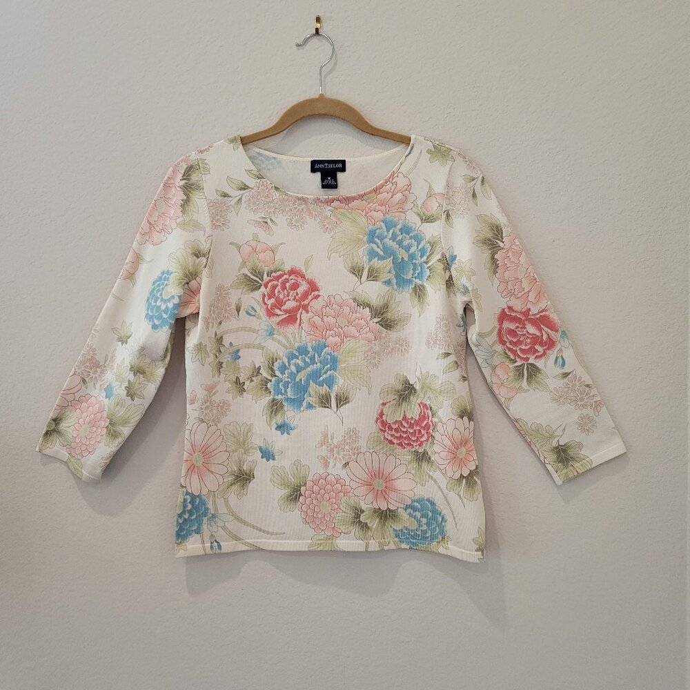 Ann Taylor Silk Print Knit Top, Size Medium